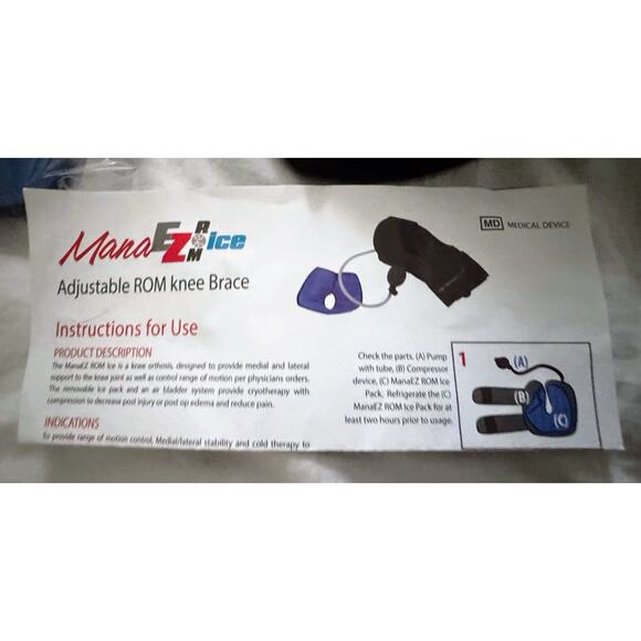 ManaMed ManaEZ ROM Ice Knee Brace EZR001 Adjustable w/ Ice Pack & Pump - New - Picture 3 of 8